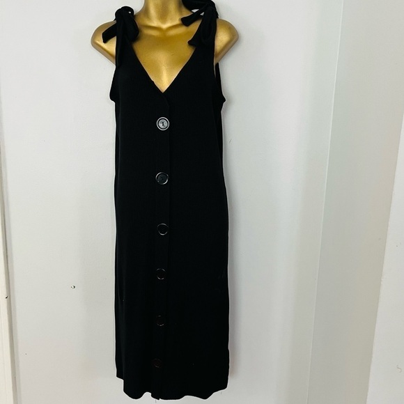 Zara big button ribbed tie shoulder midi dress graduation - Picture 1 of 6